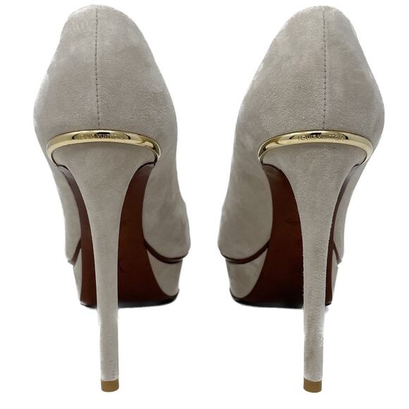 Louis Vuitton Eyeline neutral suede peep toe platform pumps size 37 US6.5 - Picture 5 of 14